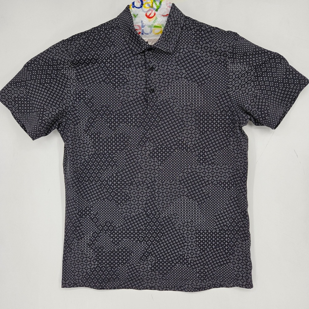 Lululemon Polo Shirt Mens Medium Performance Propel Short Sleeve Black Geometric